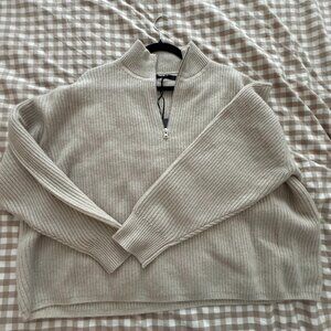Jenni Kayne | Cashmere Half Zip | XL | 100% Cashmere | Oatmeal | NWT